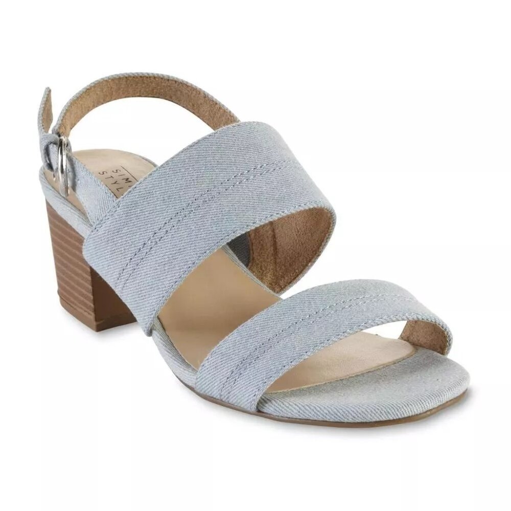 Simply Styled Denim Fabric Shoes Sable Block 2.5" Heel Sandal Blue Jeans sz 6.5
